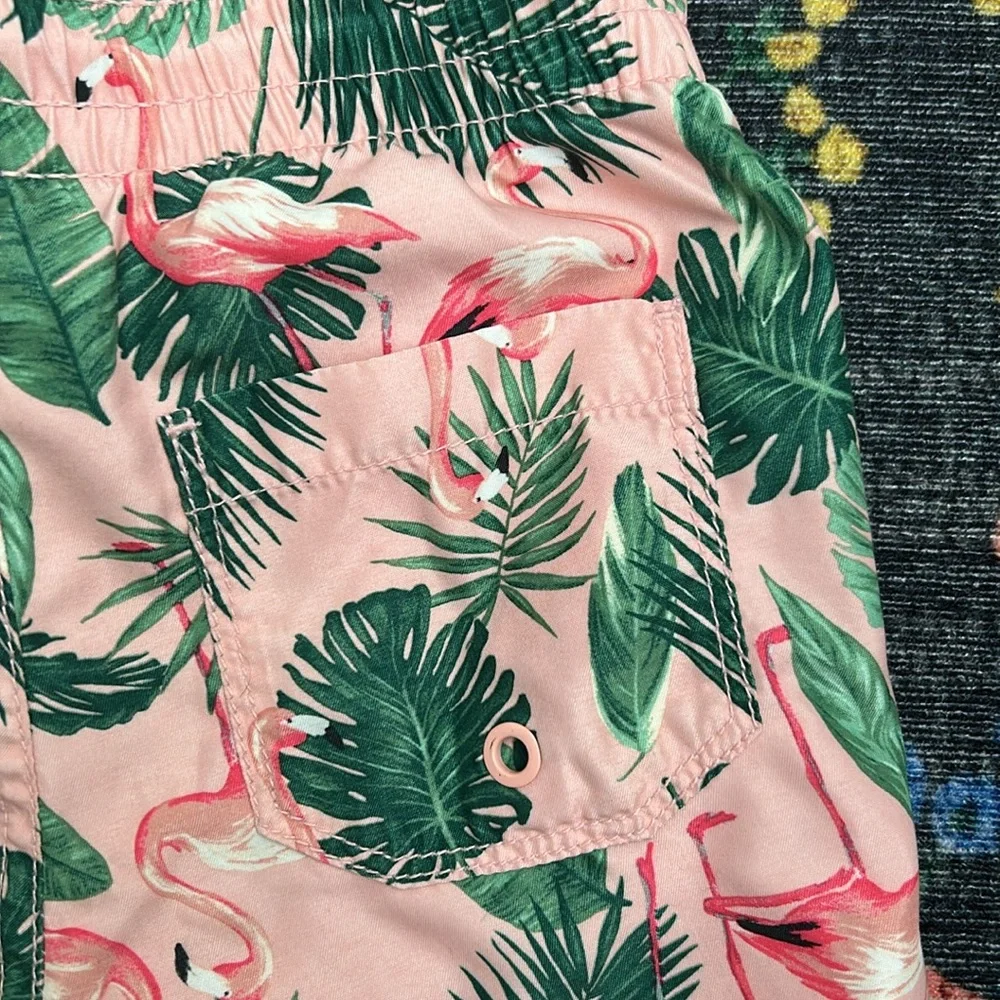 Old Navy Boys Pink Flamingo Palm Leaves Swim Trunks, Size XS (5)